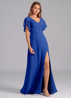 Azazie Ambrosia Bridesmaid Dresses Royal Blue A-Line Pleated Chiffon Dress image5