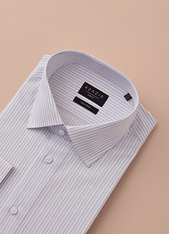 front Aiden Light Oxford Blue 100% Cotton Non-Iron Striped Dress Shirt