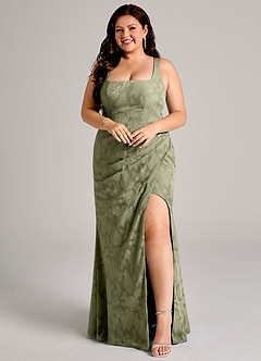 Azazie Mero Abiti da Damigella Abito Tubino in Burnout Floreale Plissettato Pistacchio image9