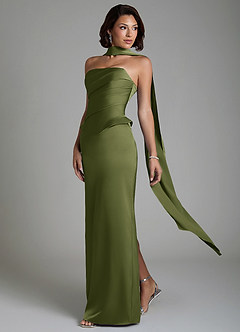 Azazie Harlow Bridesmaid Dresses Olive Sheath Corset Stretch Satin Dress image8
