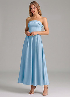 Azazie Lucienne Brudepigekjoler En streg Plisseret Stræk satin Ankel-længde Kjole image4