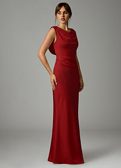 Azazie Kieryn Robes de demoiselle d'honneur Robe Sirène en Satin extensible Plissée Grenade image4