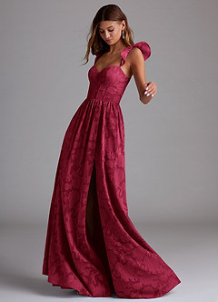 Azazie Denisse Abiti da Damigella Abito A-Line in Burnout Floreale Increspato Borgogna image7