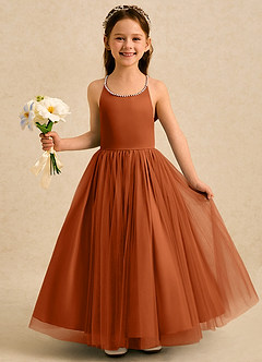 Azazie Aurora Flower Girl Dresses Burnt Orange A-Line Bow Tulle Dress image3