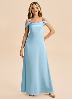 Azazie Lettie Junior A-Line Off-Shoulder Stræk satin Gulv-længde Junior brudepige Kjole image4