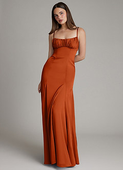 Azazie Avira Final Sale Burgundy Mermaid Stretch Satin Dress image5