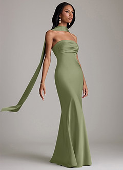 Azazie Saylor Bridesmaid Dresses Garden Sage Mermaid Strapless Stretch Satin Dress image10