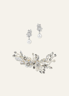 front Pearl Floral Hair Clip & Earring Set