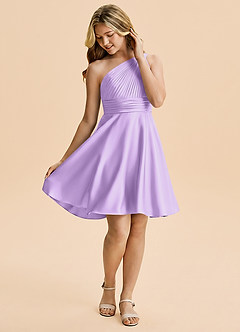 Azazie Charlize Junior Lilac A-Line Pleated Stretch Satin Dress image4