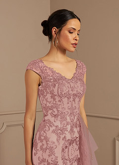 Azazie Melena Mother of the Bride Dresses Dusty Rose Champagne Mermaid Lace Tulle Dress image8