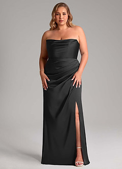 Azazie Leonis Bridesmaid Dresses Black Mermaid Pleated Stretch Satin Convertible Dress image8