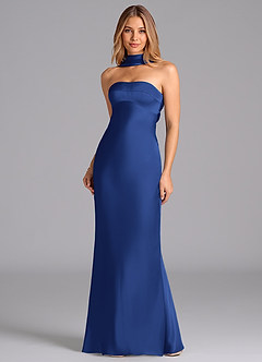 Azazie Lusinda Brautjungfernkleider Meerjungfrau-Linie Schulterfrei Stretch-Satin Kleid Königsblau image4