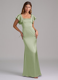 Azazie Elkie 신부 들러리 드레스 인어 스퀘어 네크라인 스트레치 새틴 바닥 길이 드레스 image5