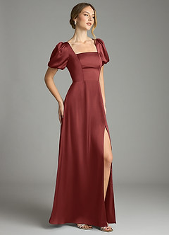 Azazie Fyona Robes de demoiselle d'honneur Robe Trapèze en Satin extensible Plissé Terracotta image11