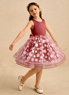 Azazie Billie Flower Girl Dresses Rust Ball-Gown Pleated Matte Satin Dress image1