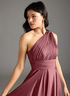 Azazie Charlize Bridesmaid Dresses Desert Rose A-Line One Shoulder Stretch Satin Dress image7