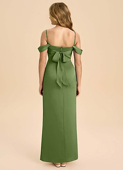 Azazie Saige Junior Robe Fourreau en Satin extensible Épaule décolletée Genévrier image2