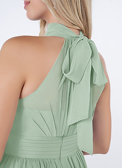 Azazie Iman Robes de demoiselle d'honneur Robe Trapèze en Mousseline de soie Ligne A froncée Agave image7