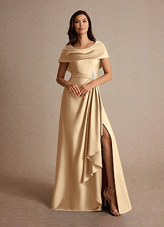 Azazie Branford vestidos de madre de la novia Vestido de Champán de Satén Elástico de Corte en A con Plisado image7