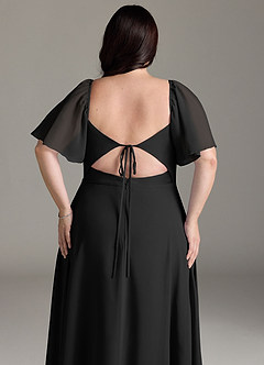 Azazie Chloe Vestidos de damas de honor Vestido de Negro de Gasa de Corte en A con Escote de Corazón image13