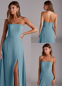 Azazie Wren Vestidos de damas de honor Vestido de Azul Malhumorado de Gasa de Corte en A Convertible con Corte Lateral image9