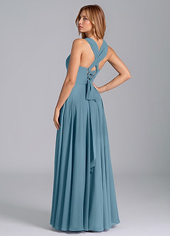 Azazie Darana Brautjungfernkleider A-Linie Korsett Chiffon Kleid Bermudablau image6