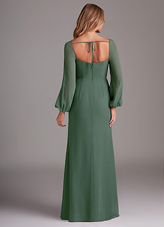 Azazie Charissa Bridesmaid Dresses Eucalyptus Sheath Long Sleeve Chiffon Dress image6
