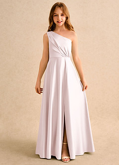 Azazie Puddles Girls Formal Robe Demoiselle D'honneur Fillette Robe Trapèze en Mat Satiné Asymétrique Rose Pâle image4