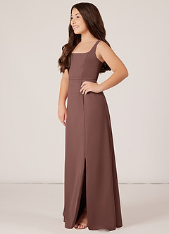 Azazie Renee Junior Espresso A-Line Side Slit Chiffon Dress image3