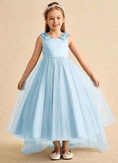 Azazie Lorita Blumenmädchenkleider A-Linie Mit Perlen Tüll Kleid Himmelblau image2