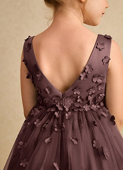 Azazie Lana Flower Girl Dresses Espresso A-Line Sleeveless Matte Satin Dress image7