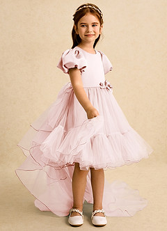 Azazie Cocoa Sukienki dla dziewczynek sypiących kwiaty Suknia balowa Pofałdowany Tiul Asymetryczny Sukienka image8