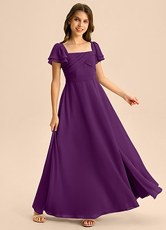 Azazie Azey Junior Grape A-Line Ruched Chiffon Dress image4