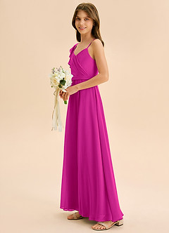 Azazie Kelsea Junior Vestido de Fucsia de Gasa de Corte en A con Volante image4