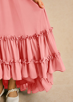 Azazie Kass Jurken voor bloemenmeisjes A-Lijn Jurk van Chiffon Geplooid Koraal image7