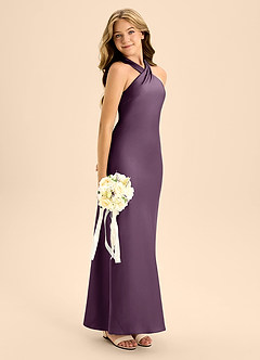 Azazie Doretta Junior Plum A-Line Pleated Stretch Satin Dress image7