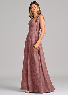 Azazie Debra Bridesmaid Dresses Dusty Rose A-Line with Pockets Floral Burnout Dress image3