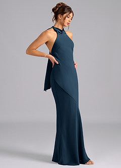 Azazie Velli Bridesmaid Dresses Dark Navy Mermaid High Neck Chiffon Dress image4