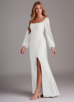 Azazie Charissa Bridesmaid Dresses White Sheath Long Sleeve Chiffon Dress image4