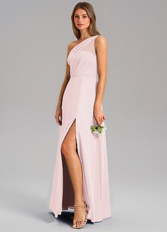 Azazie Phaedra Bridesmaid Dresses Blushing Pink A-Line One Shoulder Chiffon Dress image5