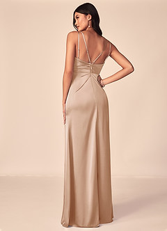 Azazie Aqua Bridesmaid Dresses English Rose A-Line V-Neck Pleated Stretch Satin Dress image4