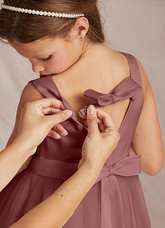 Azazie Marlee Flower Girl Dresses Desert Rose A-Line Pleated Matte Satin Dress image1