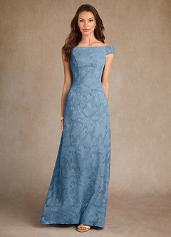 Azazie Moore Mother of the Bride Dresses Steel Blue A-Line Boatneck Floral Burnout Dress image3