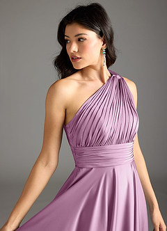 Azazie Charlize Bridesmaid Dresses Wisteria A-Line One Shoulder Stretch Satin Dress image7