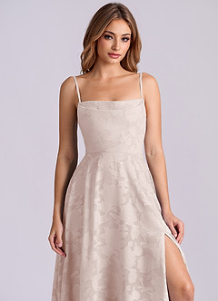 Azazie Elle 신부 들러리 드레스 A라인 주름진 플로럴 번아웃 바닥 길이 드레스 image5