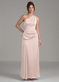 Azazie Zahira Robes à essayer chez vous Robe Fourreau en Satin extensible Une épaule Rose Pâle image1
