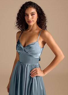 Azazie Zeya Bridesmaid Dresses Twilight A-Line Pleated Metallic Satin Dress image3