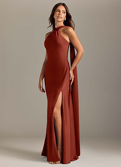 Azazie Kinsley Bridesmaid Dresses Terracotta Mermaid Side Slit Stretch Satin Dress image3