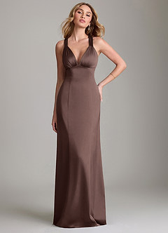 Azazie Cemion Bridesmaid Dresses Ganache A-Line Stretch Satin Dress image1