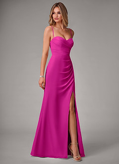 Azazie Haisley Vestidos de damas de honor Vestido de Fucsia de Gasa de Corte Recto Convertible con Vestidos sin tirantes image6